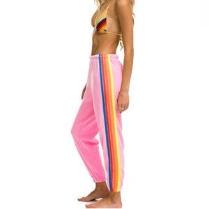 Aviator Nation pink 5 stripe sweatpants